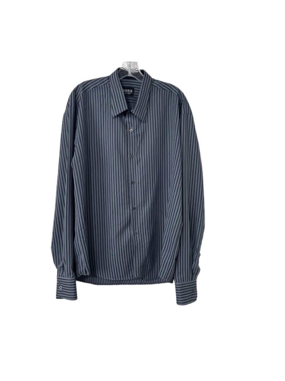 Men's Hugo Boss Striped Long Sleeve Button Down Shirt Gray, XL - Picture 1 of 8
